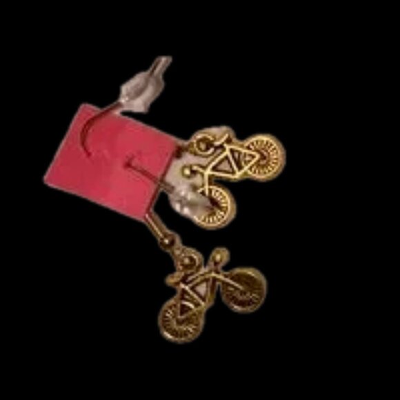 Nordstrom Gold Charm Earrings Bicycle Brass Hook Surgical Earrings NWOT - Picture 1 of 3